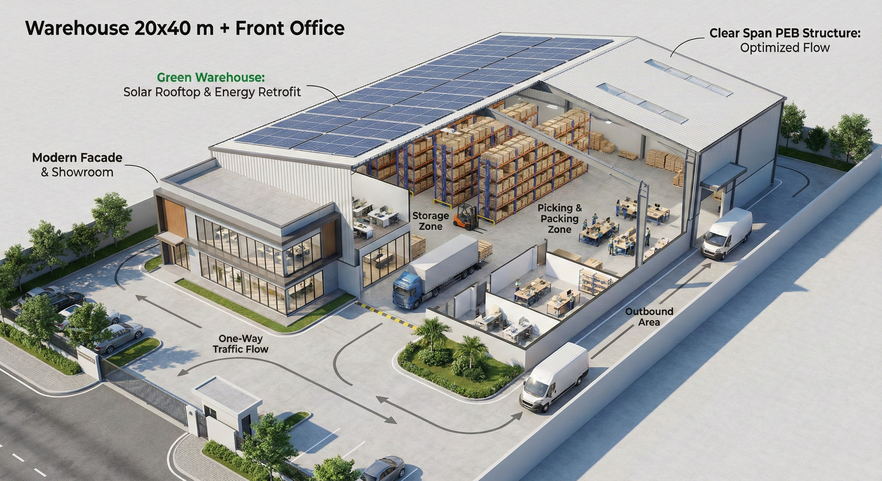 Conceptual Layout โกดัง 20x40 เมตร พร้อมสำนักงาน