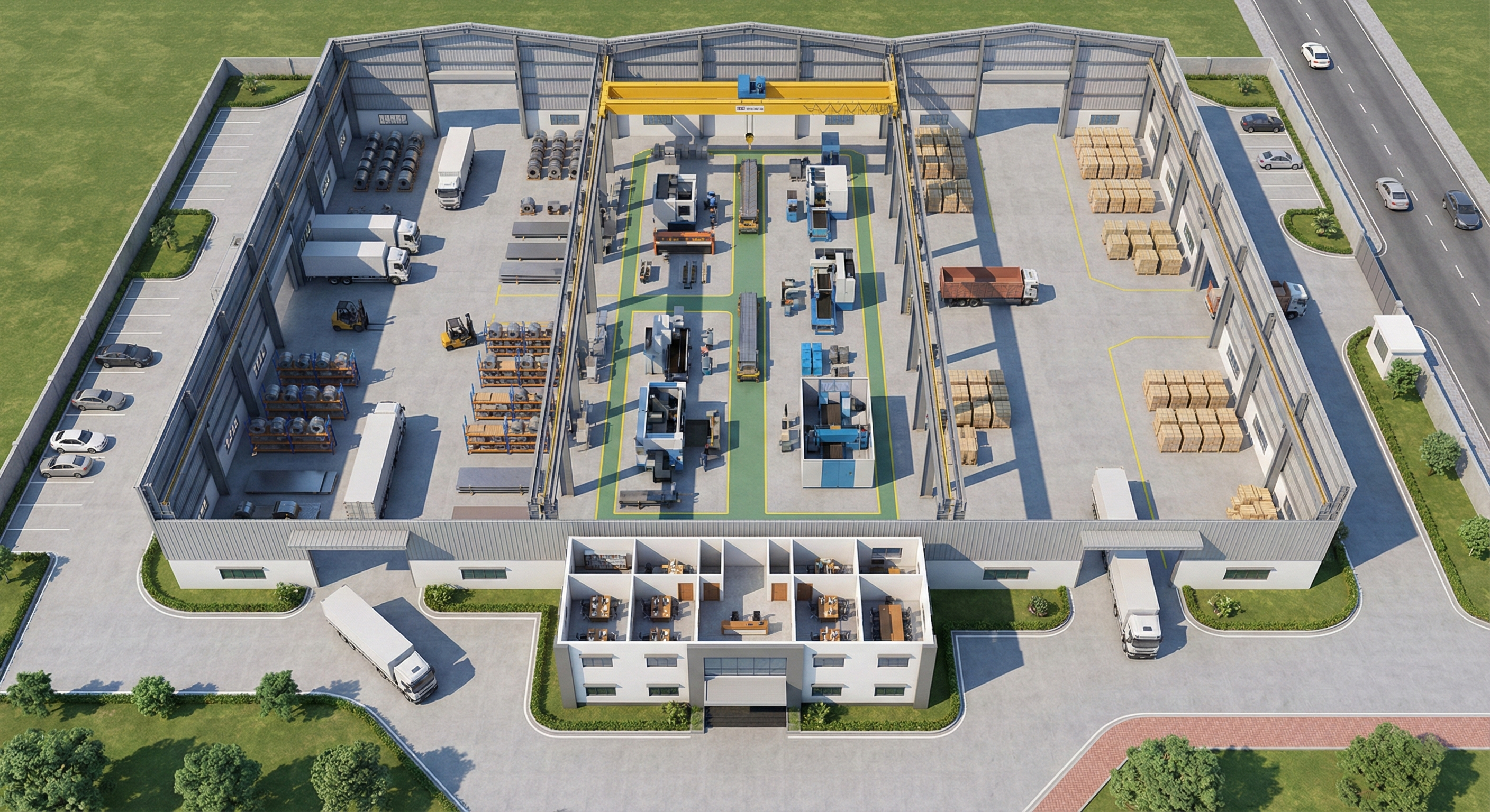 Concept Factory Layout with overhead crane