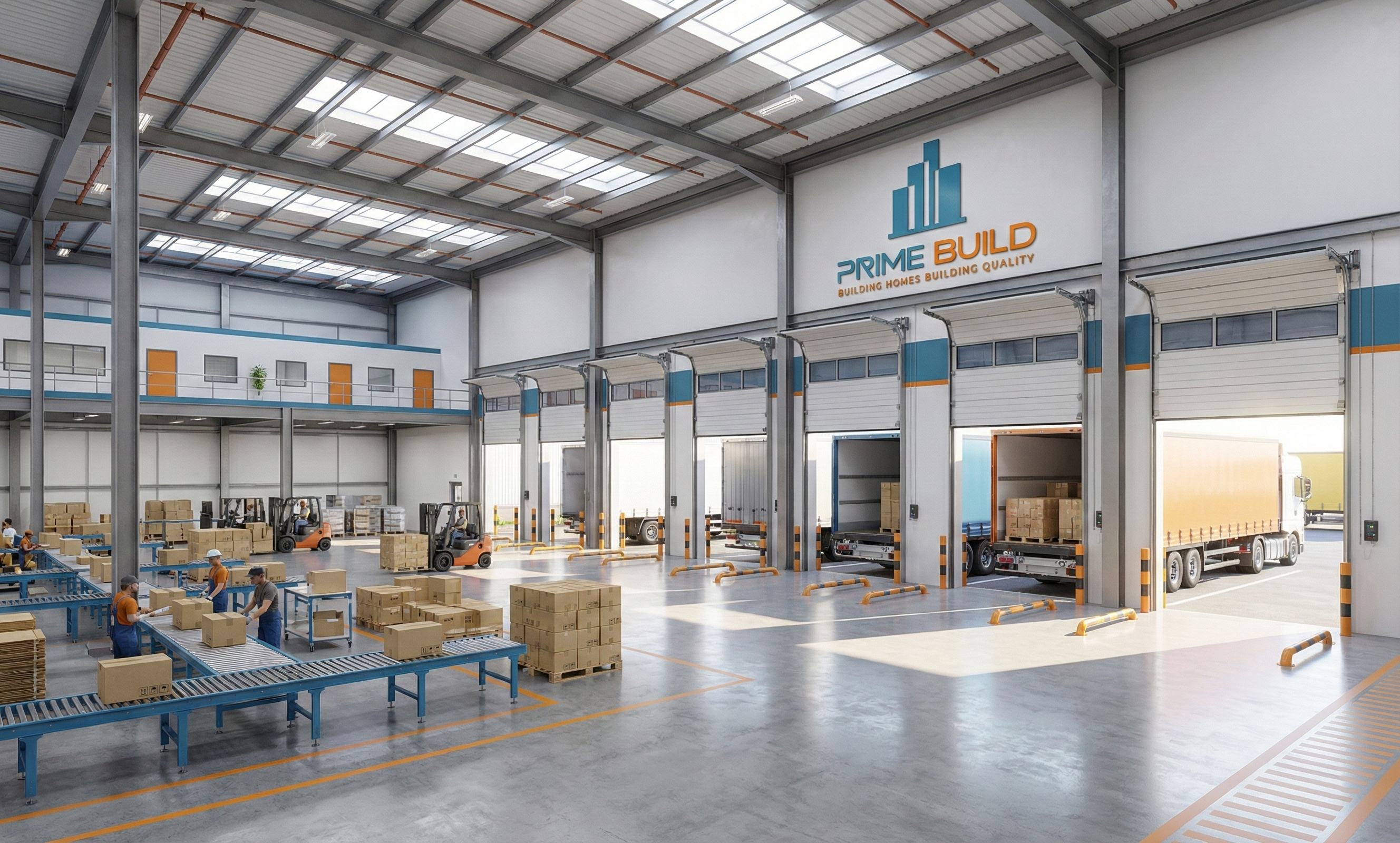 ภายในโกดังสำเร็จรูปโครงสร้างเหล็ก PEB Prime Build